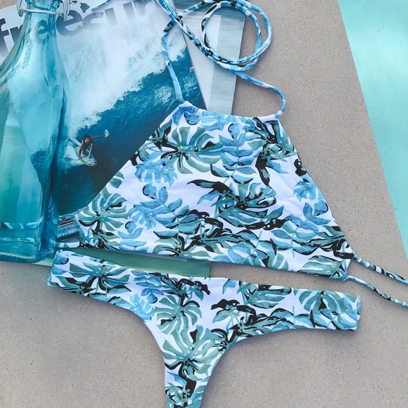 Swim Nwt Palm Tree Bikini Halter Top Brazilian Btm Poshmark